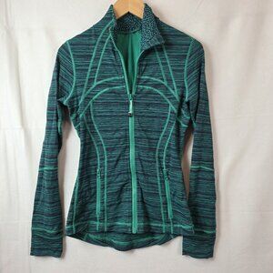Lululemon Women's Define Jacket Sz 6 Zip Up Thumbholes Green Stripe Logo